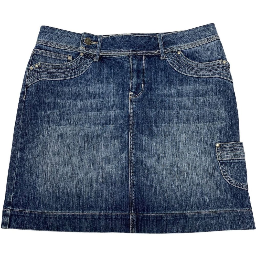 Noir 4 Denim Jean Skirt Knee Length Dark Wash Rhinestone Stretch